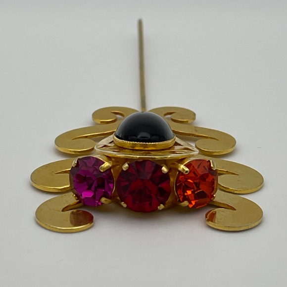 Stick Hat Pin Ornate Gold Tone Jewel Tone Rhinestones 5.5" - Picture 7 of 11